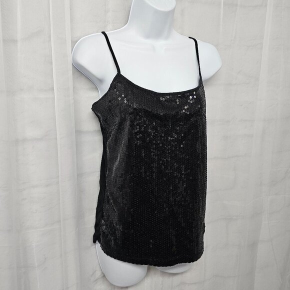 Ann Taylor Loft Tank Black Sequin Glam Club M - Picture 4 of 11